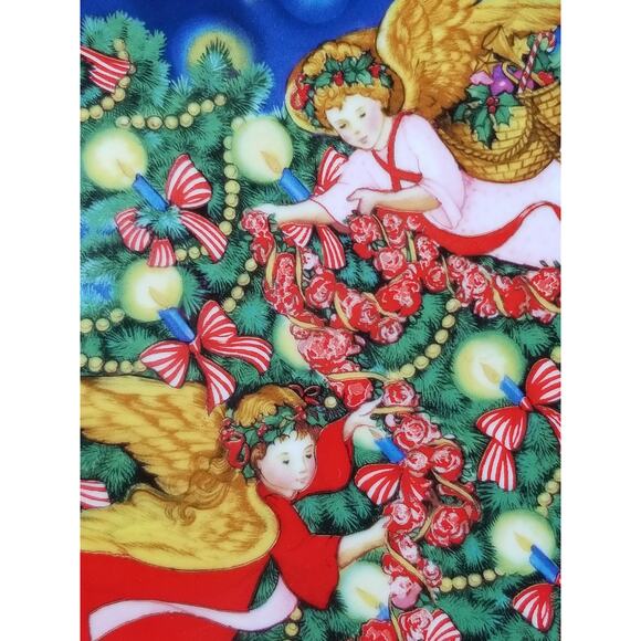 Christmas Plate 1995 Trimming The Tree Peggy Toole Porcelain Trim 22k Gold Vtg - Picture 6 of 12